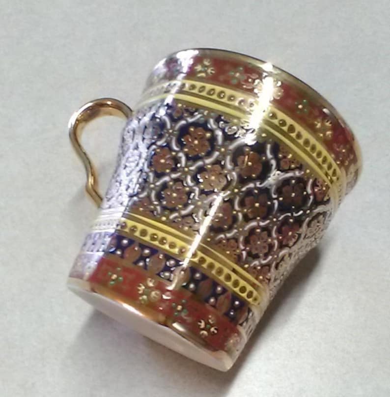 With Hand-Painted Heavy Gold Gilding and Heavy Enamel Beading Flowers /& Other Decorations Vintage Octagon-Shaped Porcelain Teacup