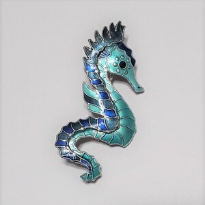 Vintage Zarah Company (of Topanga, CA) Sterling Silver and Enamel Seahorse Brooch