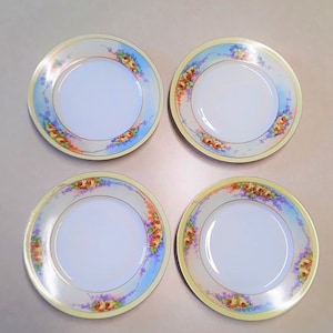 Set of Four Vintage Lorenz Hutschenreuther (Selb, Bavaria) Porcelain Plates, With Hand Painted Flowers