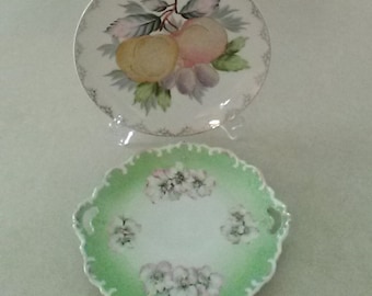 Two Vintage Wheelock Porcelain Plates; One Floral Design (Made In Vienna, Austria) & One With Coralene Glass Beads (Made in Japan)