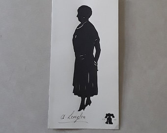 Hand-Cut Full Body Silhouette of Suzanne Lenglen, Cut by Beatrix Sherman at 1926 Sesquicentennial Exhibition, Autographed by Lenglen