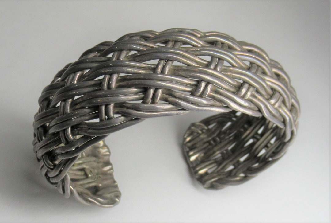 Vintage Sterling Silver Basket Weave Cuff Bracelet Etsy