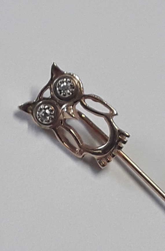 Vintage 14k Yellow Gold and Diamond Owl Stick Pin/