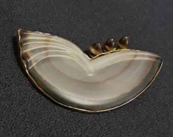 Vintage Sterling Silver, Carved Banded Agate, and Smoky Quartz Abstract Style Brooch