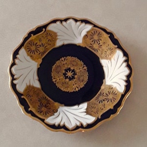 Vintage E Carstens Weimar porseleinen/porseleinen bord, met kobaltblauwe en zwaar goud vergulde decoraties, gemaakt in Duitsland tussen 1928 en 1948