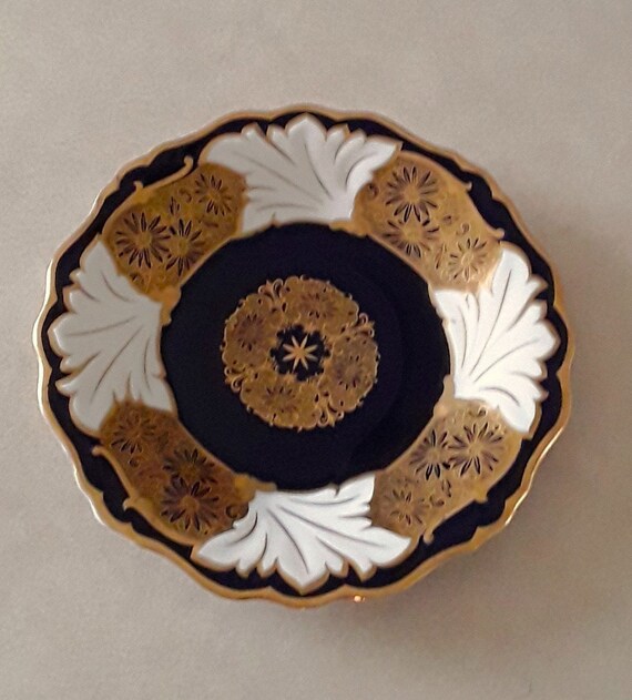 Vintage E Carstens Weimar Porzellan/porcelain Plate, With Cobalt Blue & Heavy Gold Gilded Decorations, Made in Germany Between 1928 and 1948
