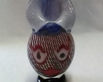 Unique Tall Cased Art Glass Vase, With Jack-In-The-Pulpit Shaped Top, Face on Body, and Aquatic Imagery