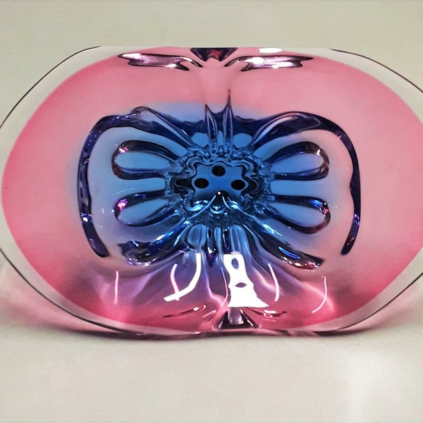 Circa 1960s Chribska (of Czechoslovakia) Pink and Blue Art Glass Centerpiece Bowl, Likely Designed by Josef Hospodka