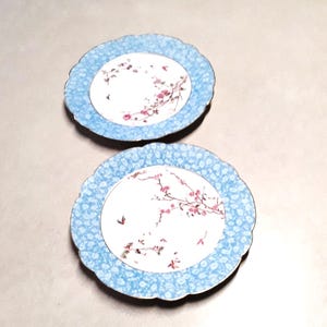 2 Zirca 1880er Jahre Limoges (Frankreich) handbemalte kleine Teller, hergestellt von R. Delinieres und Co (D & Co.) und mit Tressemann und Vogt Exporting Mark