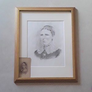 1870 Carte de Visite of Woman (Created by T. M. Mackey of Cambridge, Ohio), in Frame With Charcoal Drawing of Same Woman