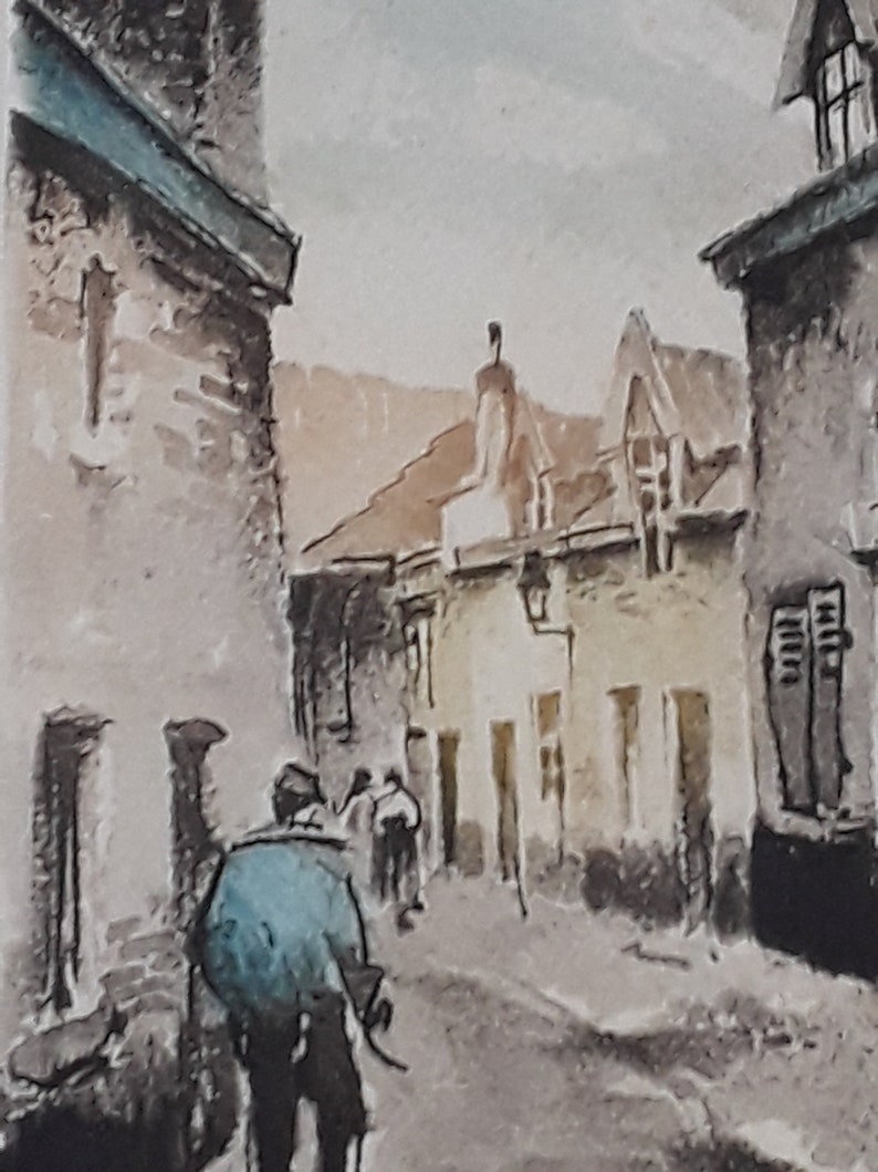 Two Vintage Roger Hebbelinck Original Signed Colored Etchings of Buildings and Streets in Brussels, Belgium, Printed by Stehli Freres image 6
