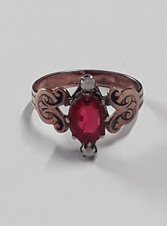 Antique Victorian 10k Rose Gold, Red Spinel, and S