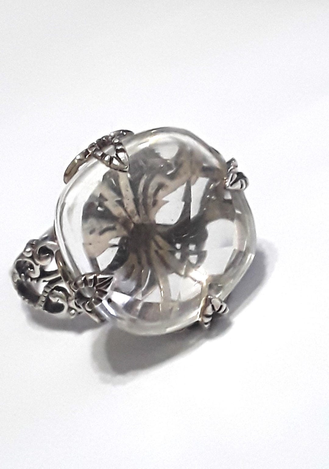 Vintage Sterling Silver (with Fleur-de-lis Designs) and Faceted Rock ...