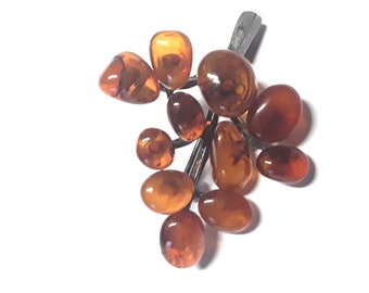 Vintage Sterling Silver and Natural Honey Amber Brooch