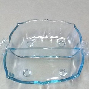 Vintage Fostoria Glass Company Azure Blue Divided Dish, in ”Baroque” Pattern