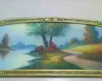 Early 20th Century Albert Glatthaar Signed Pastel Watercolor Landscape Painting, in Bintliff Manufacturing Company Circa 1920s Ornate Frame