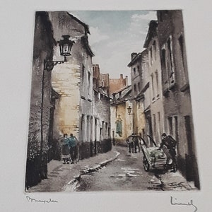 Two Vintage Roger Hebbelinck Original Signed Colored Etchings of Buildings and Streets in Brussels, Belgium, Printed by Stehli Freres image 2