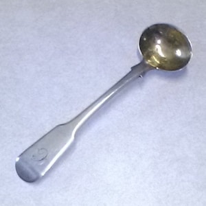 Antique (1815) George III Sterling Silver Salt/Mustard Spoon, Engraved, With Gold Gilt on Bowl, and Made by Thomas Wallis and Jonathan Hayne