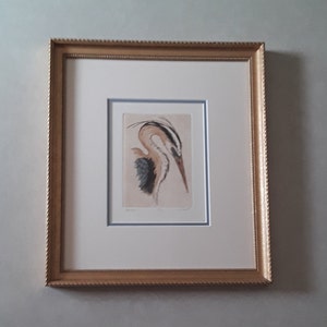 Vintage Signed Susan Knoll (of Florida) Original Signed Limited Edition Hand-Colored Etching of a Heron