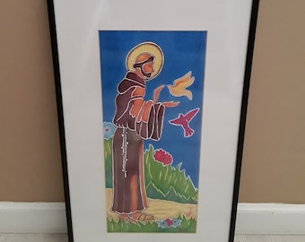 Michael Burbach Original Signed Marker and Colored Pencil Drawing of Saint Francis of Assisi (With Birds)