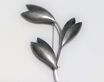 Vintage Jens Tage Hansen (of Denmark) Sterling Silver Modernist Plant/Leaves Brooch