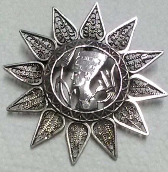 Vintage 800 Silver Egyptian Filigree Brooch/Penda… - image 2