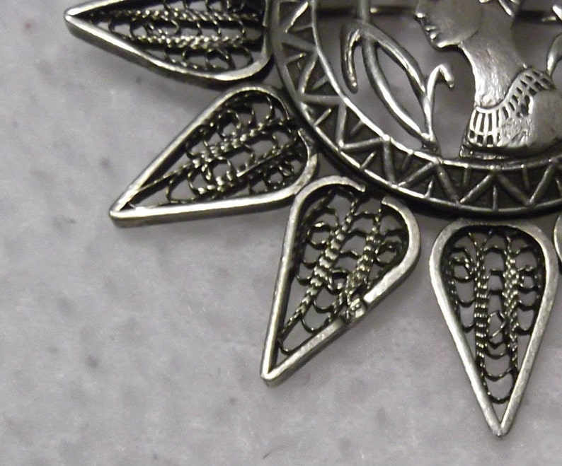 Vintage 800 Silver Egyptian Filigree Brooch/Pendant image 4