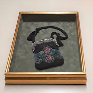 Art Nouveau Glass & Steel Beaded (W/ Few Beads Missing) Purse, With Metal Frame, Rope Handle, and Shadow Box, Purchase For Display or Parts