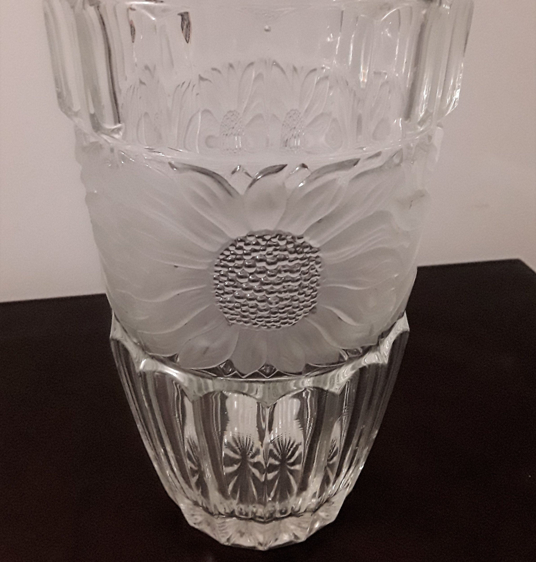 Vintage Large Clear White Bohemian Leaded Crystal Vase, With