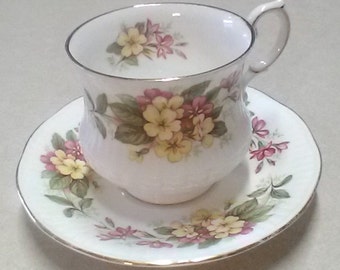 Vintage Rosina China Company Fine Bone China Tea Cup and Saucer, in Wild Flowers Pattern, Made at Queen’s Pottery in Staffordshire, England