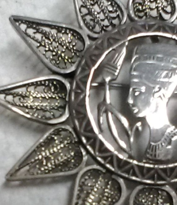 Vintage 800 Silver Egyptian Filigree Brooch/Penda… - image 3