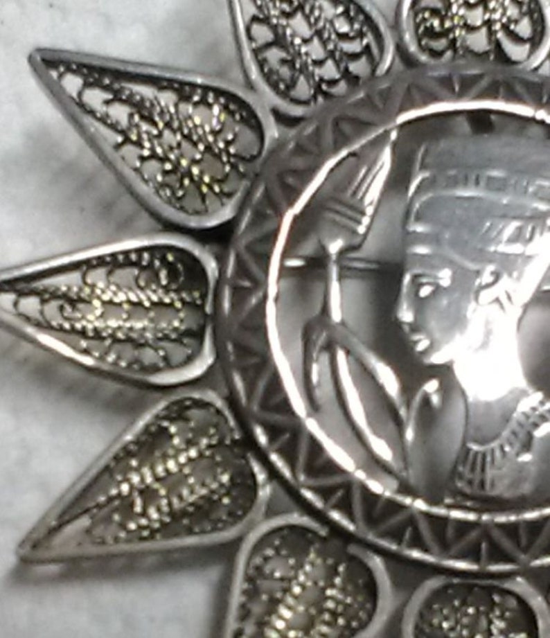 Vintage 800 Silver Egyptian Filigree Brooch/Pendant image 3