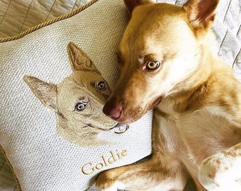 WITH NAME Made to Order, Custom Embroidered Pet Portrait Pillows