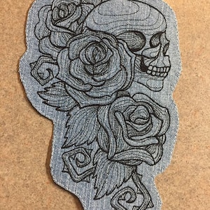 Iron on Patch Skull and Roses on Denim