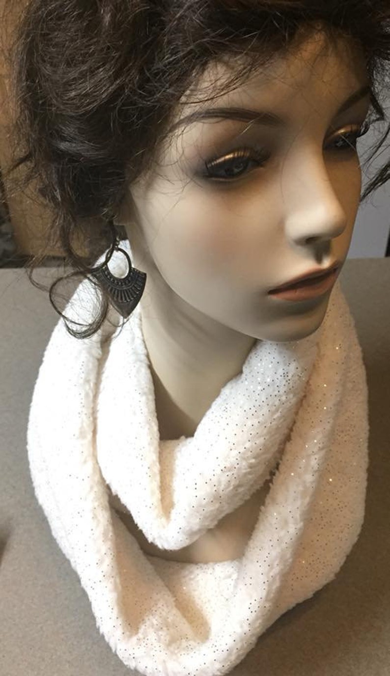 Plush Ivory Color with Gold Glitter Infinity Scarf image 1