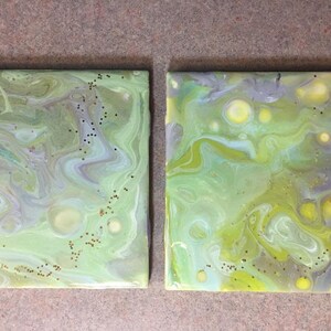 Set of two Acrylic and Resin Coasters, cork bottom