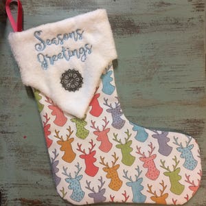 Deer Print Christmas Stocking. Made to order