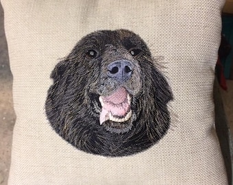 Newfoundland Custom Embroidered Pet Portrait Pillow
