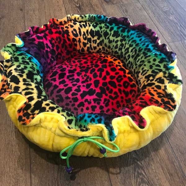 Rainbow Cheetah Print Donut Drawstring Small Dog or Cat Bed