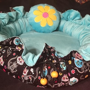 Sugar Skull Drawstring Donut Cat Bed