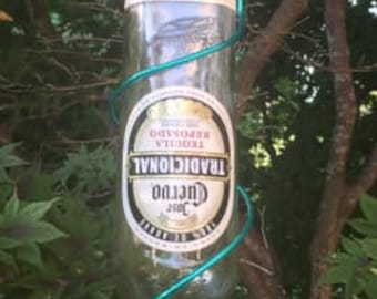 Jose Cuervo recycled bottle hummingbird feeder