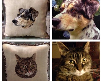 Custom Embroidered Pet Portrait Pillow, Single Pet