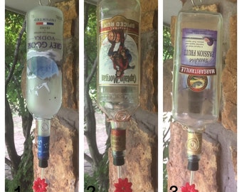 Recycled Glass Bottle Hummingbird Feeders