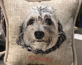 Made to Order Mini Pillow With Name, Embroidered Pet Portrait Pillow 8 inches