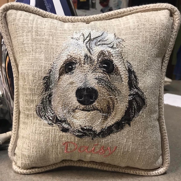 Made to Order Mini Pillow With Name, Embroidered Pet Portrait Pillow 8 inches