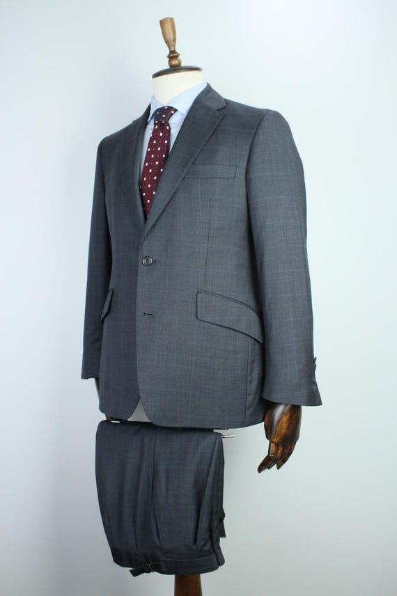 Hackett, Hackett mtm Mayfair gray pure wool check modern suit 50it 40us/uk 34x31