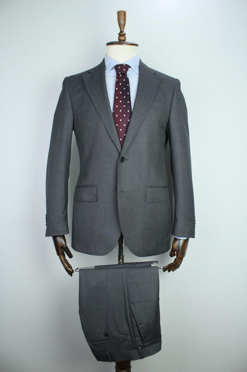 Boggi Milano gray birdeyes 120's pure wool modern suit 48it 38us/uk 34x31 image 2