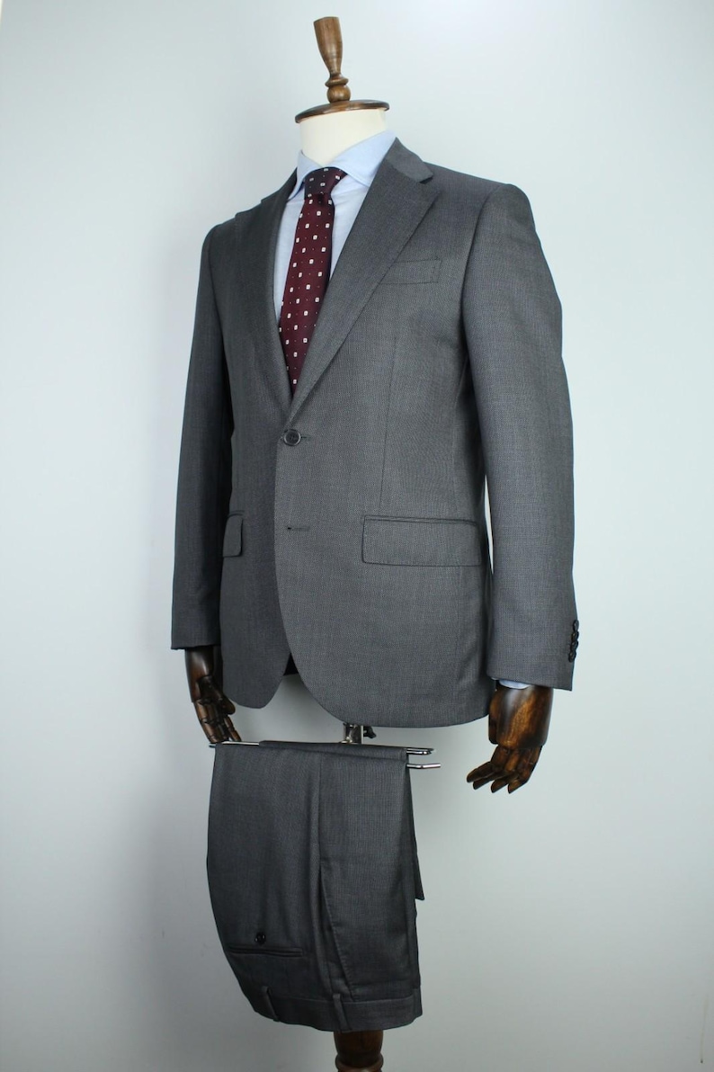 Boggi Milano gray birdeyes 120's pure wool modern suit 48it 38us/uk 34x31 image 1