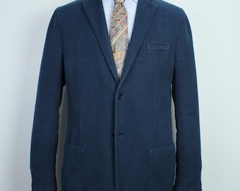 Boggi by lbm washed blue pima cotton textured sport coat blazer 54it 44us/uk
