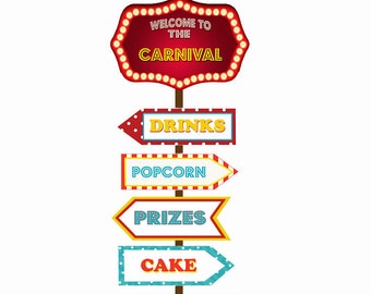 Carnival Party Signs - Set of 6 arrow, printable direction signs for Circus, Big Top, Carnival  party decoration DIGITAL FILE ONLY